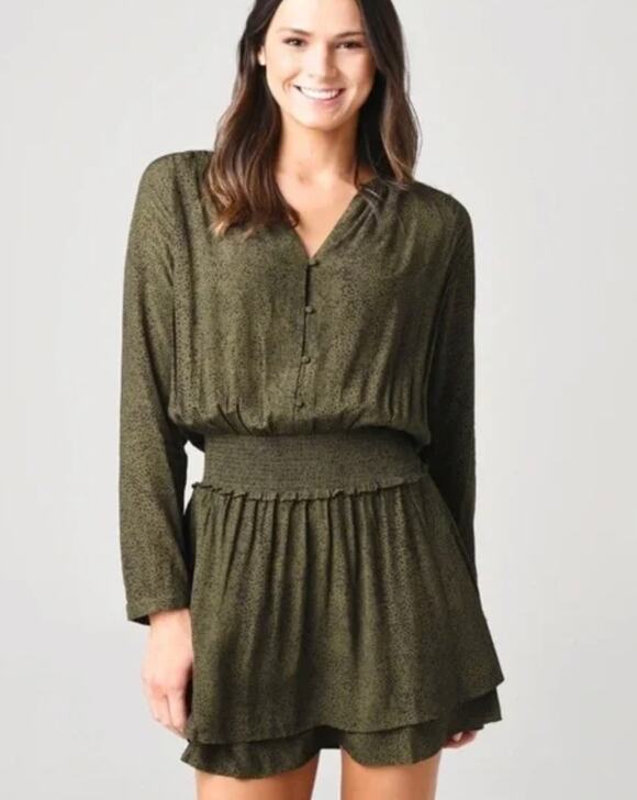 Rails Dresses & Skirts - Rails Jasmine Speckled Long Sleeve Mini Dress Green Black Medium Small